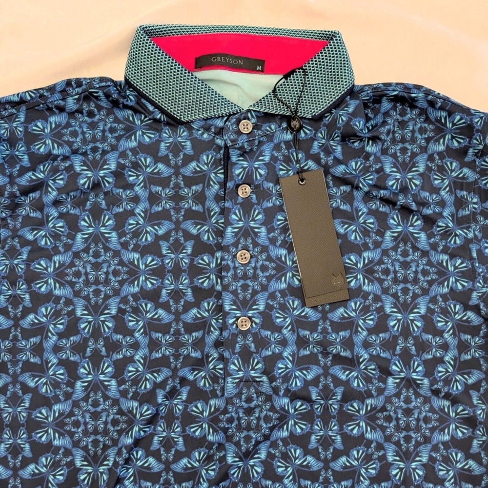 New Greyson Men's Blue Migration Polo Shirt Maltese Blue Medium